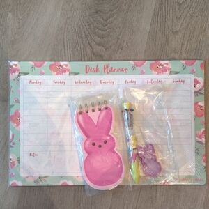 🆕4PC Desk Planner, PEEPS Bunny Notepad, Pen, Eraser Set NIP